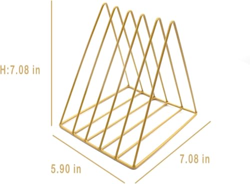 QPEY Triangle File Holder,5 Slot Metal Vinyl Record Stand Holder Magazine Newspaper Holder Photography Props for Office Home (2pc gold) - color: 2pc gold