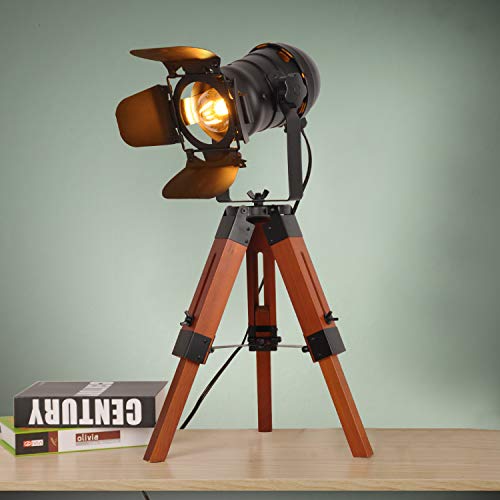 Decoluce Industrial Tripod Floor Table Lamp Vintage Wood Cinema Searchlight Standing Lighting Fixtures Nautical Spotlight Decorations-Not Include E26 Bulbs (Cinema) - size: tripod cinema table lamp