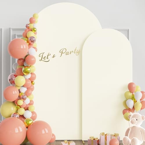 Wokceer Wedding Arch Backdrop Stand and Cover Set of 2 Metal Arch Stand with Arch Cover Ivory 7.2FT, 6FT for Birthday Party Wedding Ceremony Bridal Baby Shower Event Decor - color: Ivory