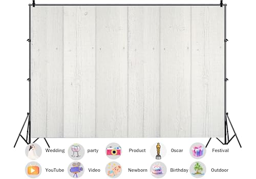 6X4ft Fabric White Painted Wood Plank Backdrop Clean Bright Background for Farmhouse Baby Shower Party Decorations Wall Hanging Tapestry Photo Studio Props - size: 6X4ft