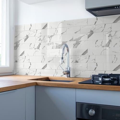 Art3d 102-Piece Faux Stone Peel and Stick Backsplash Tile, Waterproof Thick PVC Stick On Subway Wall Tile for Kitchen Bathroom Laundry Room Fireplace - 3" x 6" Gray Marble - color: Gray Marble