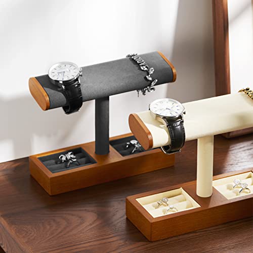 Oirlv Solid Wood Watch Display Stand T-bar Watch Stand for Men and Women Jewelry Accessory Organizer for Store and Home(SM19201) - color: Creamy White, size: 2 Ring Slots