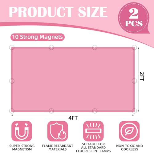 ANGSYLTH 2 Pcs Fluorescent Light Covers - 4 x 2 Feet Covers for Ceiling Lights, Magnetic Light Filters for Classroom, Office, Hospitals, Home (Light Pink) - color: Light Pink