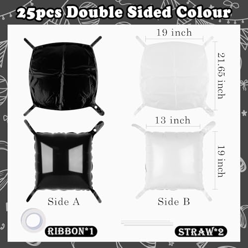 25PCS Black White Square Foil Balloon Wall Backdrop Double Sided Black and White Balloon Tunnel Kit for Birthday Graduation Children's Party Football Party Decoration - color: Black+white