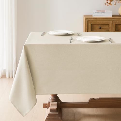 Faux Linen Tablecloths for Rectangle Tables, 2 Pack Burlap Textured Table Cloths Washable Farmhouse Table Cover Water Resistant for Dining, Wedding, Outdoor(Beige, 60"×120") - color: Beige, size: 60" x 120" (Rectangular) | 2 Pack