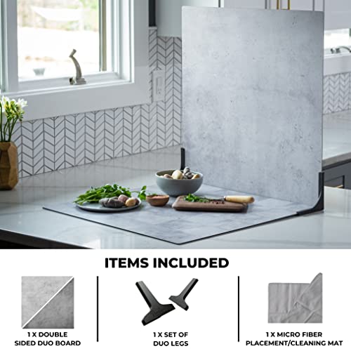 V-FLAT WORLD Duo Board Product Photography Backdrops - 2-Sided Background for Photograph, Item & Food Photography Background - Includes 2 Legs & Board Mat - 24" x 24", Iced Concrete/Midnight Cement - color: Iced Concrete/Midnight Cement, size: 24 x 24 inc