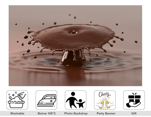10x10ft Melted Chocolate Splash with Flying Droplets Backdrop Smooth Rich Brown Liquid Texture Photography Background for Dessert Baking Themed Party Decorations Banner Photo Booth Props - size: 10x10ft