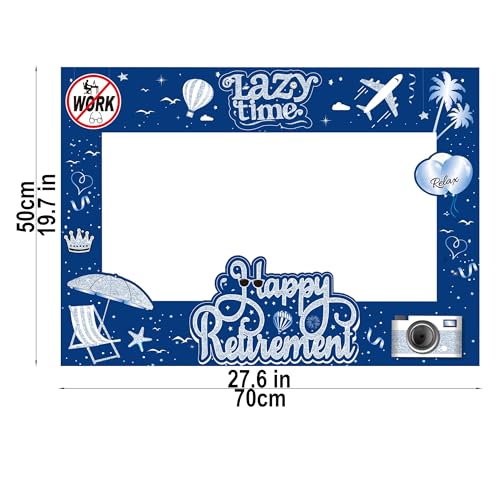 Retirement Party Photo Booth Props Kit - 37pcs Paper Photo Props 1 Frame Glitter Retirement Party Decorations for Retiree Celebration, Farewell Office Party Supplies (Blue and Silver) - color: Blue and Silver