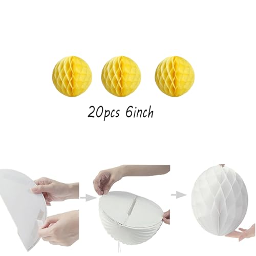 20pcs Honeycomb Flower Balls - Party Decor, Tissue Paper Pom Poms (6inch, Yellow) - color: Yellow, size: 6 Inch