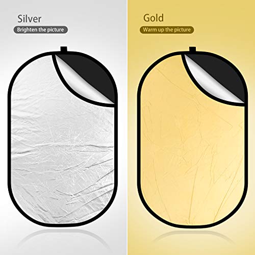 4 in 1 Collapsible Pop Up Backdrop Reflector Panel for Photographys 1.5x2 M/5x6.5feet Chromakey 100% Cotton Muslin Black White Reversible Photo Background Screen with Carry Bag