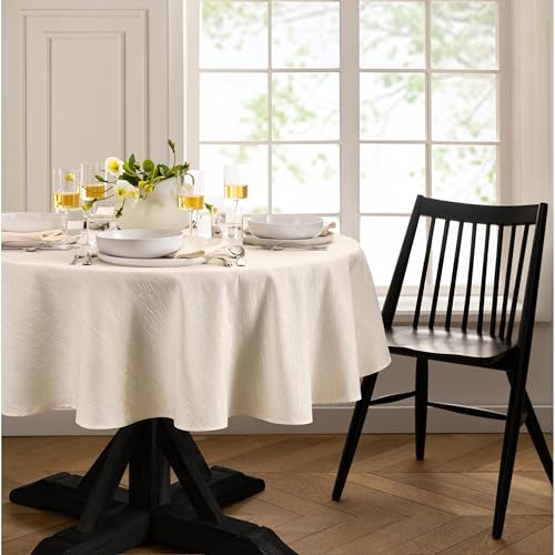 Elrene Home Fashions Continental Solid Texture Water, Stain & Wrinkle Resistant Tablecloth, 60"X84" Oval, Ivory - color: Ivory, size: 84" x 60" (Oval)