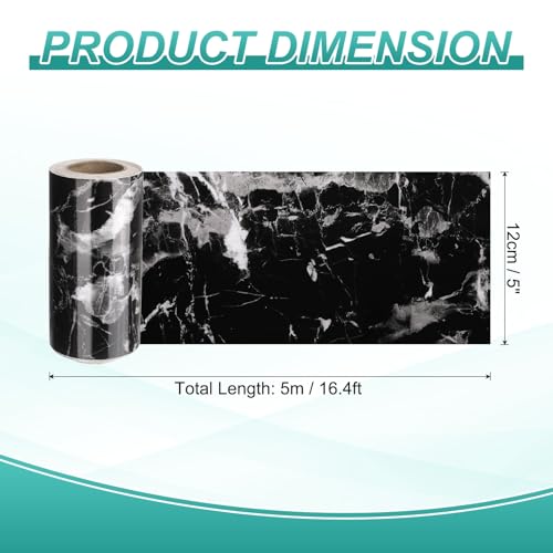HARFINGTON Wood Grain Wallpaper Border 5" x 16.4ft PVC Self-Adhesive Textured Frame Sticker Waterproof Wall Decorative Wallpaper for Floor Door Table Cabinets Desk, Black White - color: Black/White, size: 5" x 16.4ft