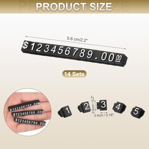 uxcell 14 Set Price Display Cube, Adjustable Price Tag Stand Removable Mini Tag Number Letter Price Dollar Block Kit for Jewelry Retail Shop Price Signs (Black/White, 2.2" Length) - color: Black/White, size: 5.6"