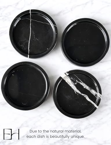 Marble Tray - 6" Jewelry Dish & Vanity Decor, Natural Stone Tray for Bathroom Kitchen Countertop, Small Trinket & Ring Organizer for Brides & Home (Black Marquina Round) - color: Black Marquina R