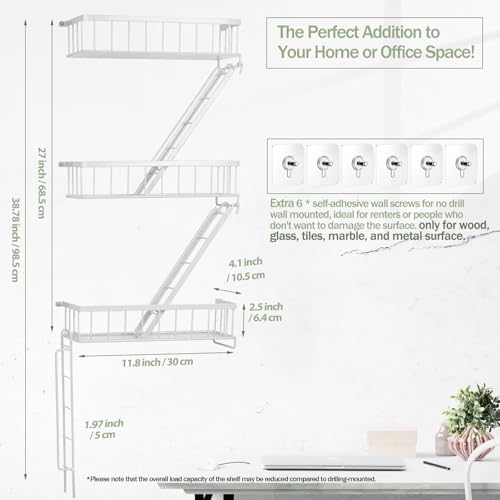 SweetSage Fire Escape Shelf - 3 Tier White Wall Display Floating Shelves, Metal Decorative Shelving for Bedroom, Home Décor, Action Figure Display - color: White