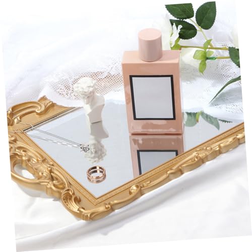 NUOBESTY Vintage Perfume Organizer Tray with Mirror Plate for Dresser Vanity, Decorative Makeup and Jewelry Display Tray for Home Décor and Photo Prop