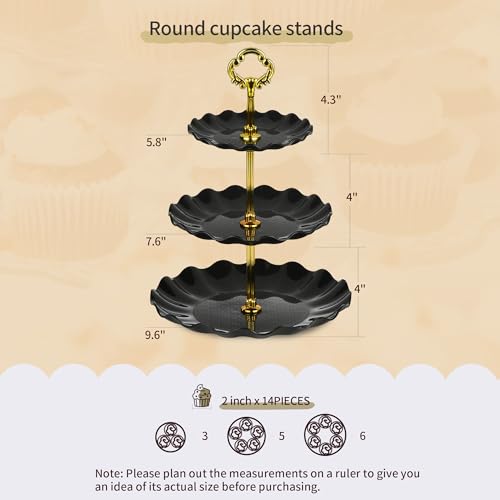 Pack of 11 NWK Cake Stand Set, with 3 x Two-Tier and 3 x Three-Tier Cupcake Stands, 4 x Appetizer Trays, 1 x Tablecloth for Birthday Bridal Baby Shower Party (Black) - color: Black