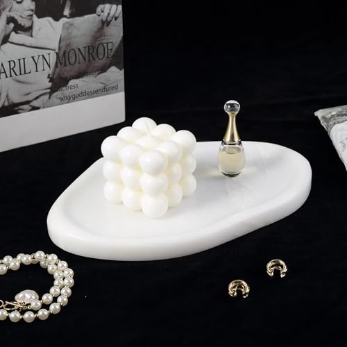BCS Marble Jewelry Tray Trinket Dish, Decorative Cloud Vanity Key Tray for Women, Perfume Ring Holder Dish for Ring Earring, Cute Jewelry Plate Bowl Aesthetic Room Decor(White) - color: Namib Bianco