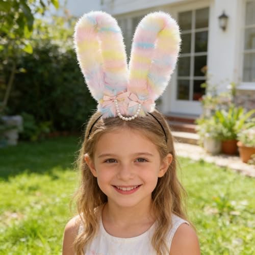 Easter Rabbits Ears Hairband Photo Props Easter Hair Hoop Hairband Party Headpiece Fun Headbands for Music Festival(Pink)