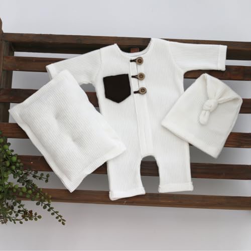 Newborn Photography Outfits Boy Girl Baby Photo Romper Knit Bodysuit Outfit Prop - color: White