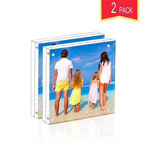 Meetu Acrylic 5x5 Picture Frame 2 Pack Clear Two Sided Desk Photo Frame Magnetic Frame Inner Size 4x4 with Gift Pack for Display Family Pictures Baby Photos Friends Pictures Pet Dog Picture - size: 5x5"(2 Pack)