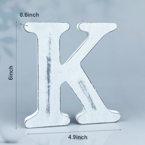 6 Inch Rustic White Wood Letters Unfinished Wood Letters for Wall Decorative White Retro Standing Letters Sign Board Decoration for Craft Home Party Projects (K) - color: K