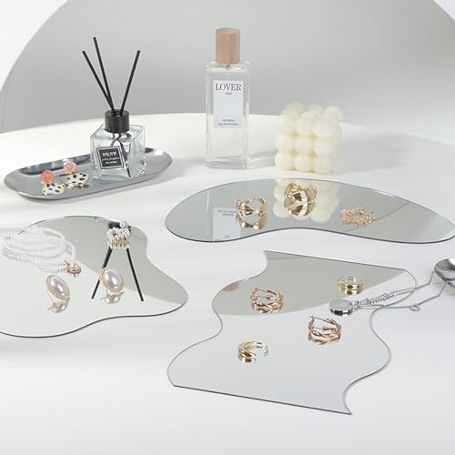 3PCS Moon Ripple Shape Mirror Photo Props Set, Acrylic Mirror Reflection Board Photography Background Props for Goods, Crafts, Lipstick, Jewelry, Cosmetics, Makeup Tools, Food (Irregular) - color: Irregular