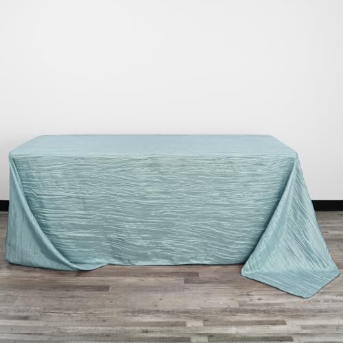 YOUR CHAIR COVERS - 90 x 132 inch Rectangular Crinkle Taffeta Tablecloth - Dusty Blue, Rectangle Table Linens for 6 ft Rectangular Tables, Wedding Crushed Table Cloth - color: Dusty Blue, size: 132" x 90" (Rectangular)