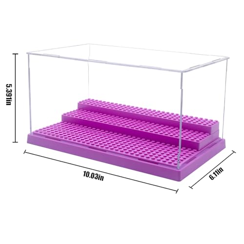 WMM Minifigure Display Case for Action Figures Blocks, Dustproof Acrylic Display Box Storage with 3 Movable Steps for Collection Models Minifigures, Bricks Blocks Toys - color: Purple, size: Large 2 Pack