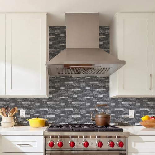 STICKGOO Peel and Stick Backsplash,PVC Wall Tiles Stick on Backsplash for Kitchen(10 Sheets, Black Slate with Metal Silver),(12 inch x 11.7 inch) - color: Black Slate with Metal Silver