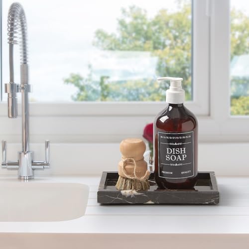 Natural Small Marble Vanity Tray, Luxury Stone Organizer for Bathroom & Kitchen | Holds Soap Dispenser, Jewelry, Perfume | Non-Resin, Non-Ceramic Décor - color: Brown, size: 7.9" x 4.3" x 0.8"