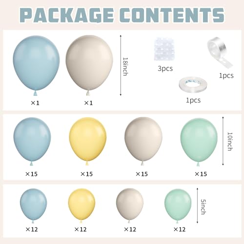 Green Blue Yellow Balloon Arch Kit,Boho Balloon Garland with Sage Green and Blue Yellow White Sand Balloons for Baby Shower Bridal Birthday Bee Bear Theme Party Decoration - color: Sage Green