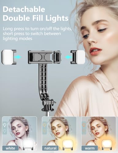 Selfie Stick Tripod with Light, 67'' Tripod with Wireless Remote, Portable Phone Tripod Compatible with iPhone 16/15 Pro Max/15/14 Pro/14/13, Samsung S22/ S23 Ultra/Android Smartphone - color: Black - 67" Extended Height