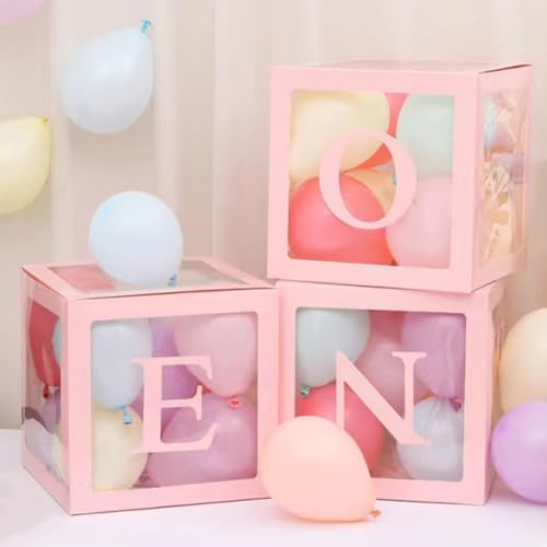 Pink One Boxes for 1st Birthday, One Balloon Box With 20 Balloons, Baby Girl 1 Year Old Gifts, 1st Birthday Party Decorations Boy, Anniversary Decorations Photoshoot Props Backdrop. (Pink) - color: Pink
