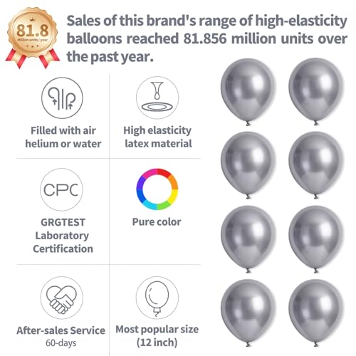 110pcs Metallic silver Balloons, Metallic silver Latex Balloons 12 inch, silver Balloon for Birthday Party Baby Shower Wedding(with 2 Ribbons). - color: A21-silver, size: 12inch(normal)