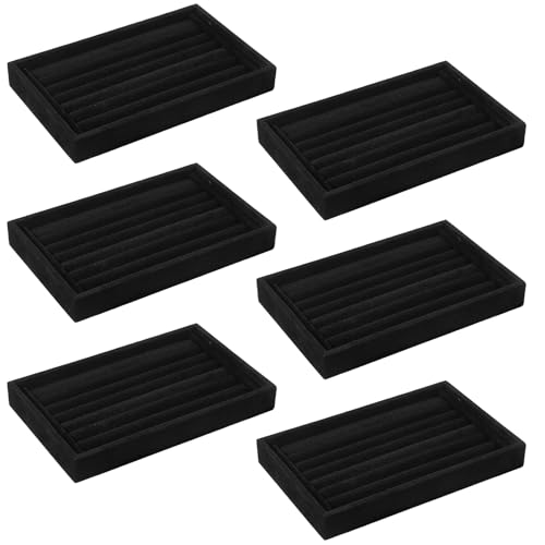 MAQUITA 6 Pcs Jewelry Ring Tray 7 Slots Ring Organizer Stackable Holder for Jewelry Display Drawer Insert for Dresser Earring, Black