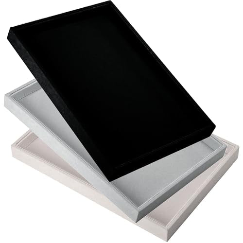 9" x 5.7" Velvet Jewelry Tray Jewelry Display Tray, Stackable Empty Plate Trays for Earrings Necklaces Bracelet Rings Display Showcase - Beige - color: Beige, size: Flat Tray 9"x5.7"
