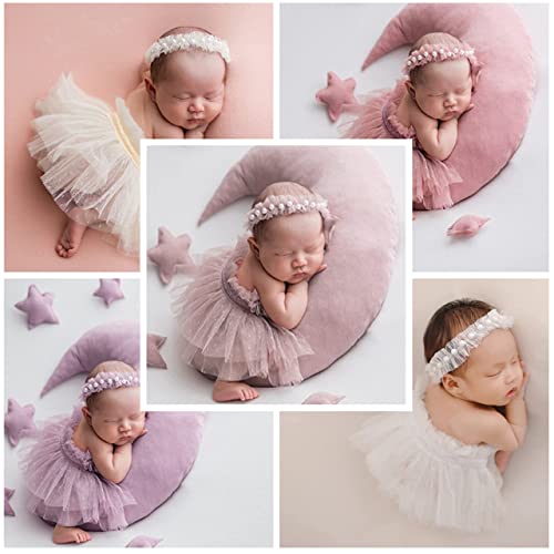 Newborn Baby Photography Props Outfits Girl Lace-Tulle Skirt Baby Girls Photo Prop Headdress for Newborn Girl Photoshoot - color: Dusty Pink