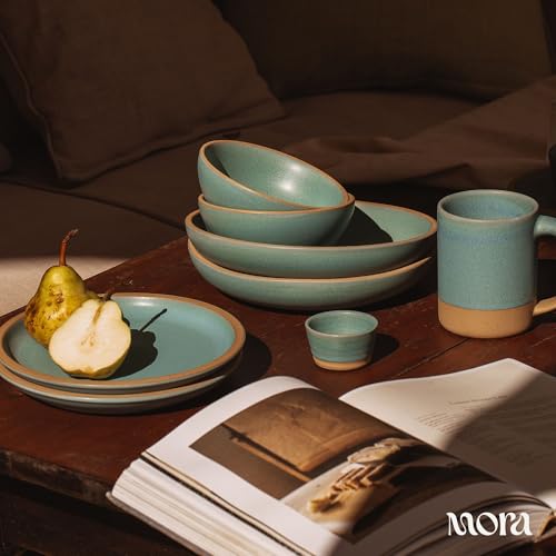 MORA Medium Plates Set of 4, 8.5 inch Ceramic Pottery Salad Plates - Microwave, Oven and Dishwasher Safe - Iris - color: Iris