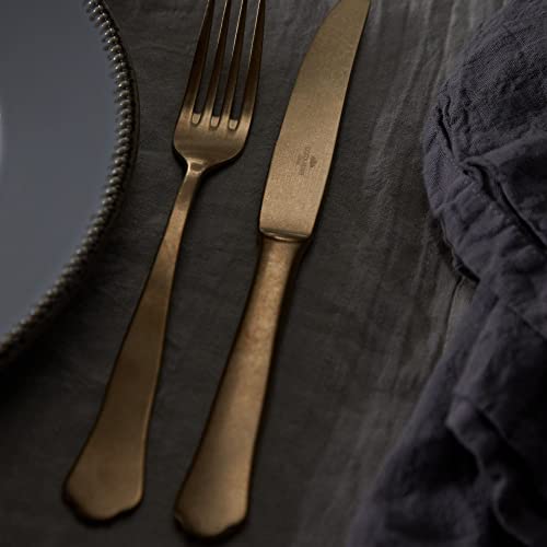 Costa Nova 5-Piece Silverware Service for 1 - Prado Collection, Vintage Gold Brushed Finish | Stainless Steel Cutlery | Dishwasher Safe Flatware | Restaurant Quality Dinnerware