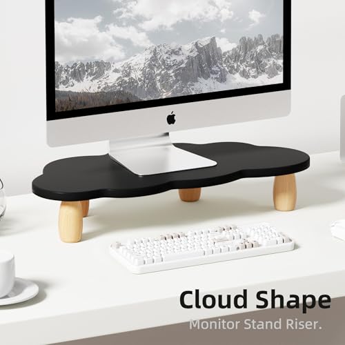 AFOOYO Monitor Stand Riser,Cloud Shape Wood Computer Monitor Stand, 16.5IN Monitor Stand Riser, Multi-Purpose Desktop Organizer Riser for Computer,Laptop,Printer,TV,Black - color: Black, size: Cloud