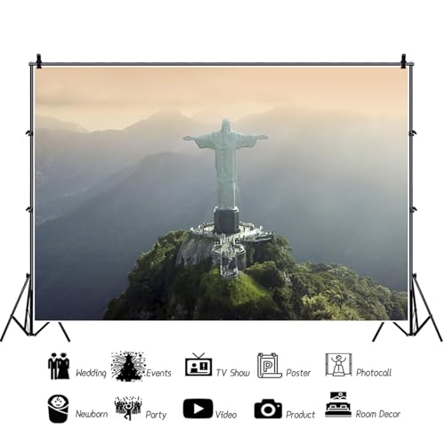 15x10ft Christ The Redeemer Backdrop Famous Place in Rio de Janeiro Brazil Historical Architecture Photography Background Holiday Vacation Travel Party Decorations Photo Studio Props - size: 15x10ft