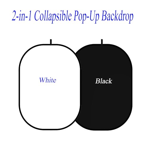 3.3x5ft/1x1.5m Chromakey Backdrop, 2-in-1 Black Screen and White Screen, Collapsible Reversible Pop Up Background for Photography Studio, Live Streaming, Video Shooting (Black/White) - color: Black/White, size: 3.3x5ft