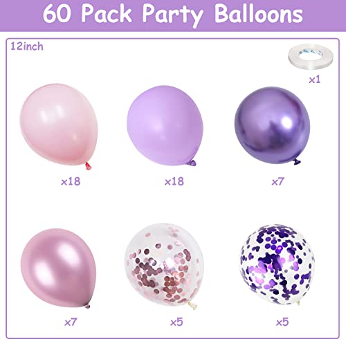 Pink and Purple Balloons 60PCS 12 Inch Kpop Metallic Purple Pink Latex Balloon Confetti Party Balloons for Wedding Girls Kpop Birthday Baby Shower Decorations - color: Purple Pink