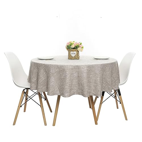 Rakila Linen Textured Round Tablecloth Solid Color Cotton Linen Heavy Duty Fabric Water Resistant Table Cover for Dining, Farmhouse, Kitchen, Tabletop Decoration (48inch, Light Gray) - color: Light Gray, size: 48" (Round)