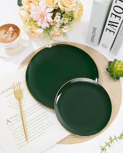 PULOTE 200PCS Green Plastic Plates - Heavy Duty Green Disposable Include 100 Each (10 inch Dinner & 7 inch Dessert) Plates for Christmas Party - color: Green, size: 200 PCS