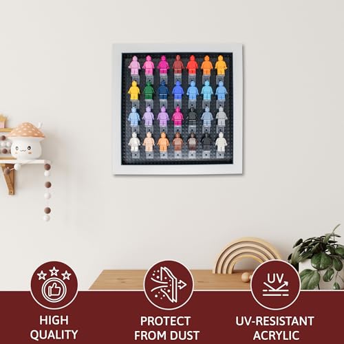 Figurine Display Case 10x10 White Shadow Box for Miniature Figures 10x10 White Wood Shadow Box with Black Base to Display Up to 28 Block Figures - color: White With Black Backing, size: 10x10