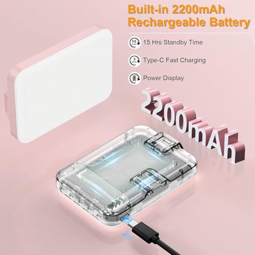 Hagibis LED Camera Light Video Lights Portable Photography Lighting 60 LED 2200mAh Rechargeable Selfie Light 7 Modes, 10-Level Brightness, Portable Clip on Light for Phone/Tablet/Laptop, Pink - color: Pink