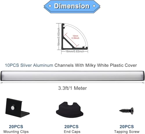VST 20pack 3.3ft LED Channel, V Shape Led Diffuser Channel, LED Aluminum Channel System with Milky Cover, End Caps and Mounting Clips, Aluminum Profile for LED Strip Light Very Easy Installation - color: Black & Milky, size: 3.3ft 20