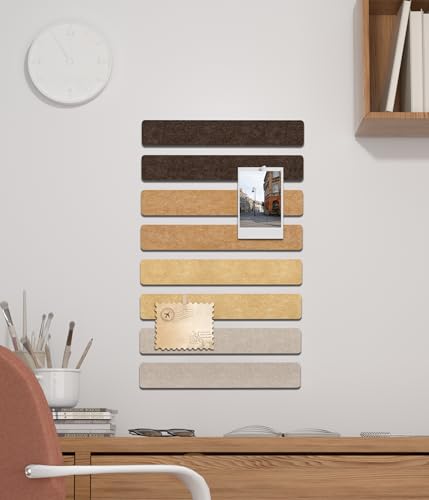 Cork Board Strips for Walls, 13" x 2" Felt Bulletin Board Bar Strip, 8 Pack Long Pin Board with Push Pins and Clips for Picture Photos, Maillard Brown - color: Maillard Brown